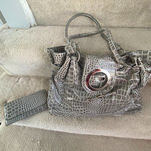 Gray Embossed faux croc bag